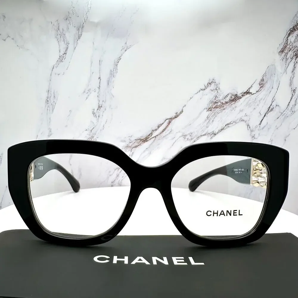 New CHANEL Eyeglasses Black Gold Cat Eye Clear Rotating Pearls 52mm - Picture 5 of 15